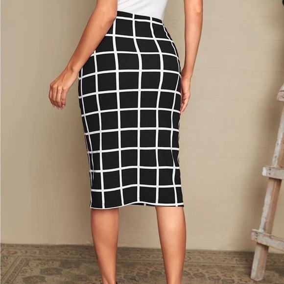 Black and White Graph Lined Pencil Skirt - Picture 6 of 6